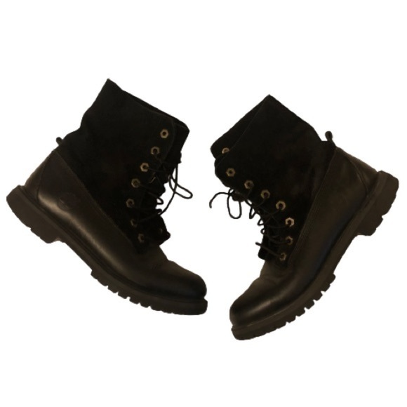 TIMBERLAND Authentics Fold Down Roll Top Black Lug Sole Chunky Combat Boot 7M - Picture 10 of 15